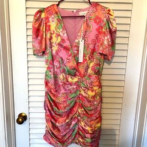 Adelyn Rae Pink Floral Ruched Mini Dress